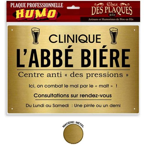 Plaque Professionnelle Humoristique Abbé Bière