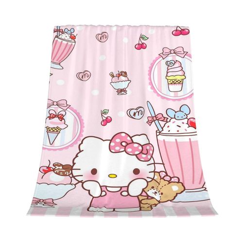 Couverture En Flanelle Ki-Tty Pour Lit, Canape, Literie, Decoration De Chambre