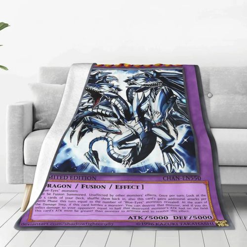 Couverture Tricotée En Flanelle Ultra Douce Motif Dragon Blanc Aux Yeux Bleus, Motif Yu-Gi-Oh, Pour Voiture, Canape, Chambre A Coucher