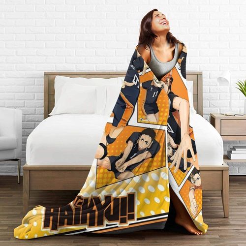 Couverture En Flanelle Haikyuu Anime - Impression Numérique En Polyester Non Tissé, Light Et Confortable Pour Le Bureau Et Le Canape, Ideale Pour Les Voyages - Personnages De Volley-Ba