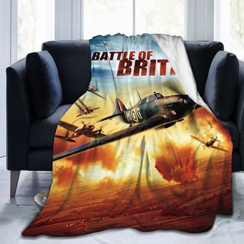 Couverture En Flanelle Bataille D'angleterre – Confortable, Chaude Et Polyvalente Pour Le Salon, Le Bureau Ou Les Voyages – Imprime Dessin Anime Avec Avions De Chasse Spitfire – Cadeau