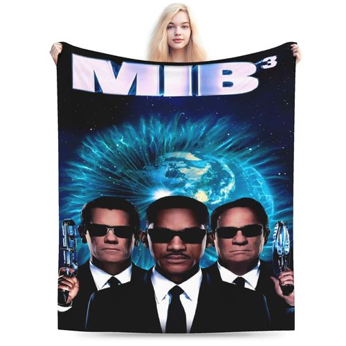 Couverture En Flanelle Sur Le Theme Du Film Men In Black 3 - Motif Cosmique Doux Avec Agents Et Illustrations Galactiques, Jeté De Lit Douillet Toutes Saisons Pour Le Lit, Le Canape Ou