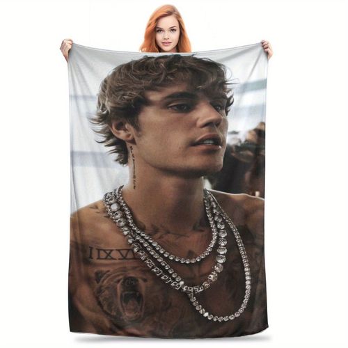 Couverture En Flanelle Imprimee Photo Sexy De Justin Bieber - Ideale Pour La Maison, Le Canape, La Chambre, Le Visionnage De Films, Les Jeux Et Les Voyages - Cadeau Multifonctionnel, Fa