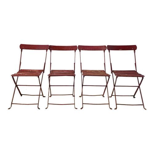 Ensemble De 4 Chaises De Jardin En Fer Et Bois Pliantes Dbut Xxme Bordeaux