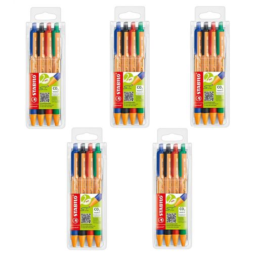 Stabilo Lot De 5 Pochettes De 4 Stylos Bille Rétractable Pointball Tracé 0,5 Mm, Couleurs Assorties
