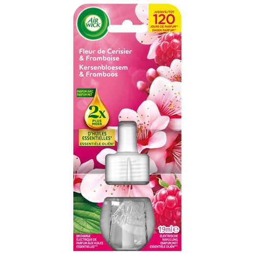AIR WICK Recharge Diffuseur désodorisant Electrique Huiles essentielles Fleur de cerisier & Framboise