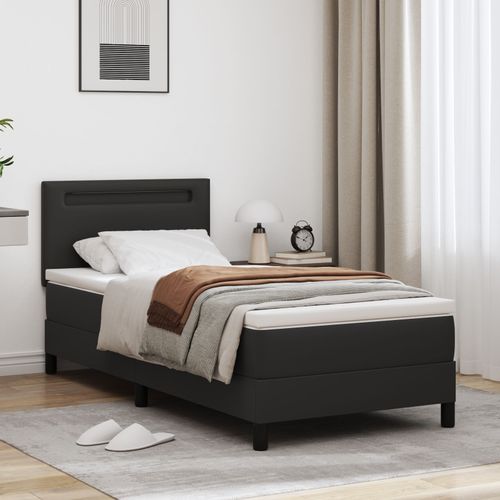 Lit Avec Sommier Vidaxl Et Matelas Noir Simili Cuir Simple, Tête De Lit Design Simple Noir 90 Cm Simili Cuir