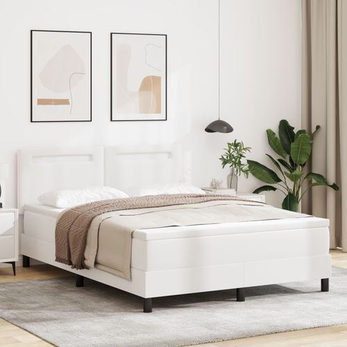 Lit Box Spring Vidaxl Avec Matelas Blanc 160x200 Cm Cuir Synthétique, Tête De Lit Design Simple Pure Blanche 160 Cm Cuir Synthétique