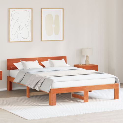 Vidaxl Cadre De Lit Avec Tête De Lit Marron Ciré 150x200 Cm En Bois De Pin Massif