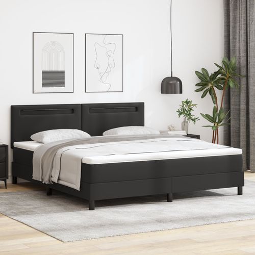 Lit À Ressort Vidaxl Avec Matelas Noir Super King En Simili Cuir, Tête De Lit Design Simple Noir 180 Cm En Simili Cuir
