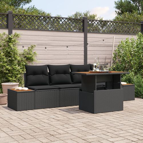 Vidaxl Ensemble De Salle À Manger 5 Pièces De Jardin Avec Coussins Noir Poly Rotin Acacia