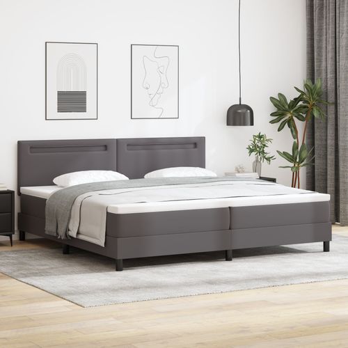 Lit Box Spring Vidaxl Avec Matelas Gris 200x200 Cm Simili Cuir, Tête De Lit Vidaxl Design Simple Gris 200 Cm Simili Cuir