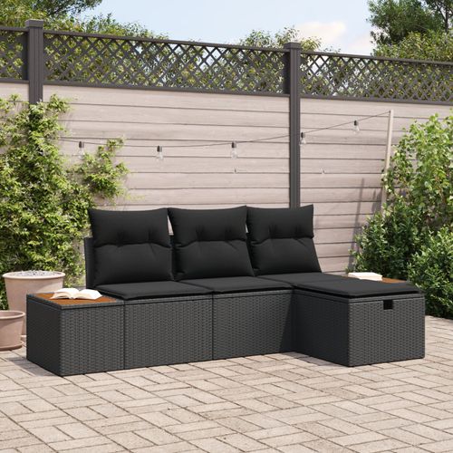Vidaxl Ensemble De 4 Canapés De Jardin Avec Coussins Noir Poly Rotin