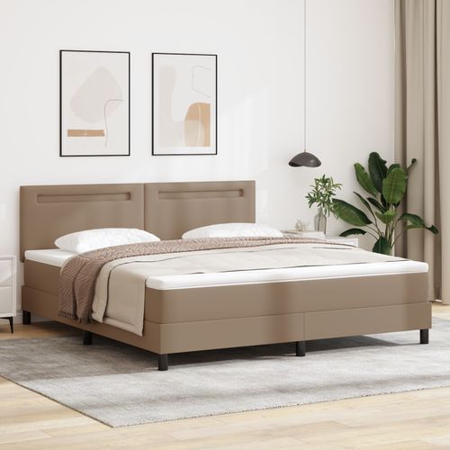 Lit De Cadre À Ressorts Vidaxl Avec Matelas Cappuccino Super King En Faux Cuir, Tête De Lit Design Simple Cappuccino 180 Cm En Faux Cuir