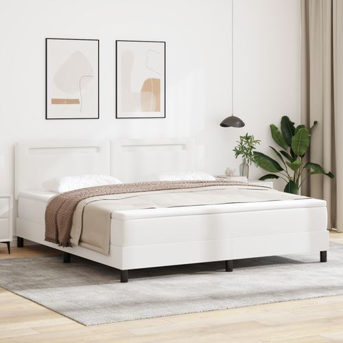 Lit À Sommier Vidaxl Avec Matelas Blanc Super King Simili Cuir, Tête De Lit Vidaxl Design Simple Blanc Pur 180 Cm Simili Cuir