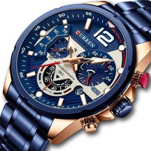 Or Rose - Lingyue Marque De Luxe Homme Montres De Sport Montres À Quartz Lumineux Chronographe Montres Homme En Acier Inoxydable - Bleu