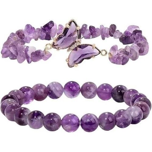 Violet - Bracelet - Améthyste - 2pcs - Violet - Élastique - Cadeau Femme