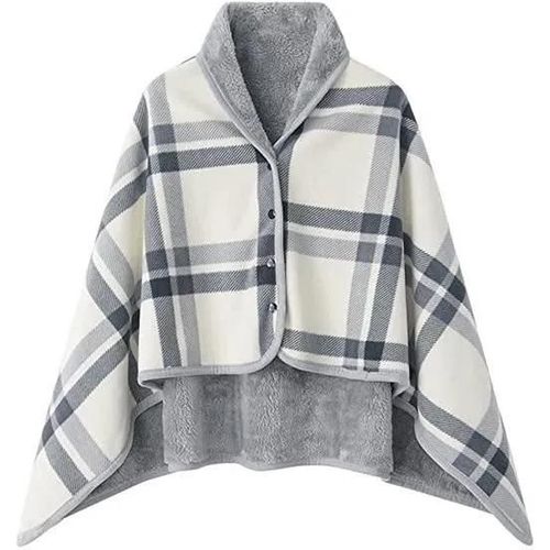 Femme Poncho Polaire Sweat Plaid Châle Polaire Cape Chaud D\'hiver Avec Boutons Couverture À Carreaux