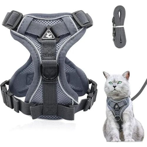 Harnais Réglable Anti-Éclatement Pour Chat Avec Laisse - Harnais Souple Pour Chat - Harnais De Poitrine Pour Chat - Chiot - Gris L