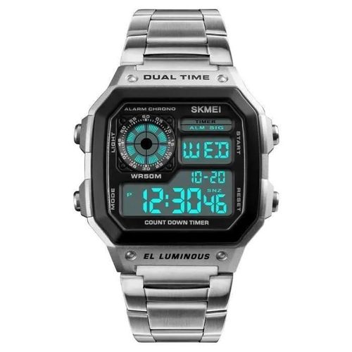 Argenté - Montre Homme Digitale 50m Étanche Led Numérique Sport En Acier Inoxydable Avec Chronomètre D\'alarme