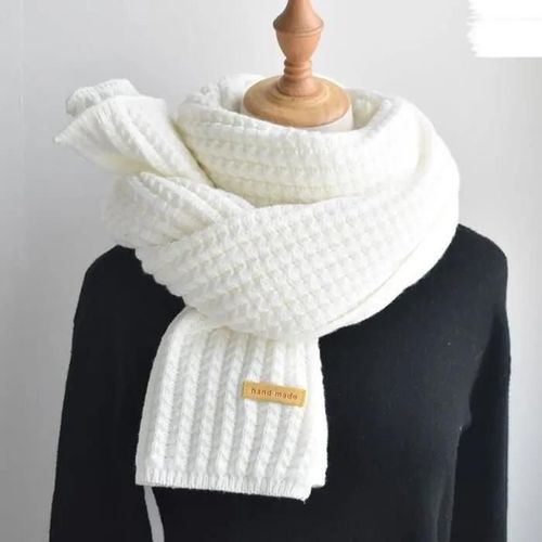 Blanc - Écharpe Tricotée Hiver,Prochosen Foulards Femmes Foulards Longues Folles Vintage Grosse Écharpe Molle Chaude,Blanc