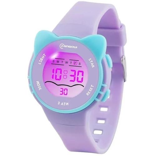 Violet - Montre Enfant - Marque - Dessin Animé - Bracelet Silicone - Étanche 30m - Digital