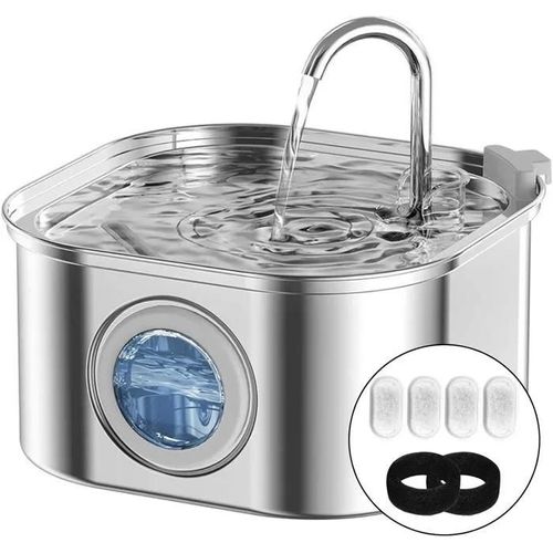 1 - 3.2l Fontaine À Eau Pour Animaux De Compagnie En Acier Inoxydable,Fontaine À Eau Pour Chat Ultra Silencieuse Avec Lumière Led