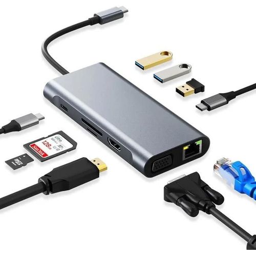 10 in 1 - HUB USB C, Station d\'accueil,Adaptateur USB C 10 en 1 avec HDMI 4K,VGA,100W PD,USB 3.0,USB-C,Ethernet RJ45,Lecteur de Carte SD/TF
