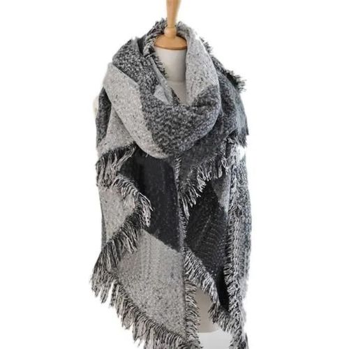 Violet, Café, Gris - Echarpe Femmes Plaid Frangée Femme Laine Châle Cachemire