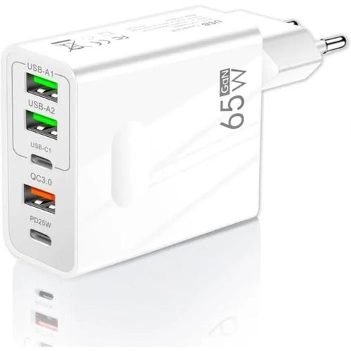 3-Stars | Chargeur Usb 65w | 5 Ports : 2 Usb-C + 3 Usb-A | Charge Rapide-Qc 3.0| Prise Usb Multiple Compatible Avec De