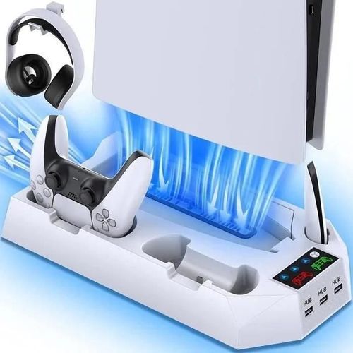 Blanc - Support Ventilateur De Refroidissement - Kenuos - Ps5 - Double Chargeur - Indicateur Led - 3 Ports Usb