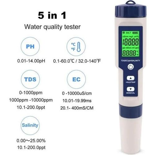 Noir - Testeur De Qualité De L\'eau 5 En 1 - Vvikizy - Ez-9909 - Ph, Tds, Ec, Salinité