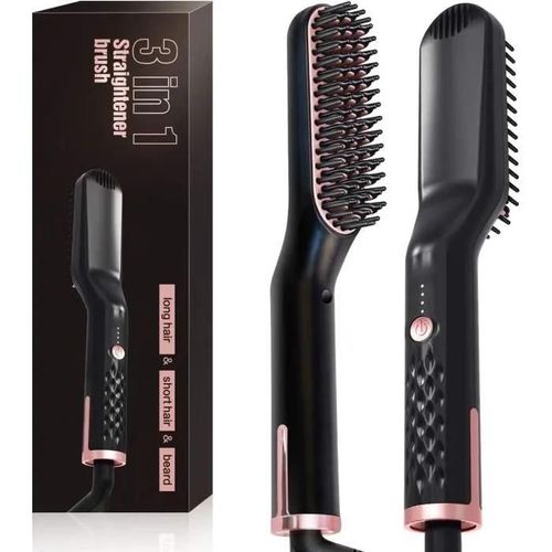 Brosse Lissante Pour Cheveux, 3 En 1 Brosse Chauffante Fer A Lisser Lisseur Barbe, Anti-Brûlure Ionique & Céramique, 30s A66