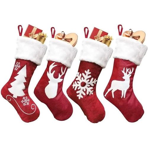 Chaussette de Noël,4pcs Grande Chaussette Noel a Suspendre Père Noël Sac Cadeau Chaussettes de Noël à Suspendre pour Décoration