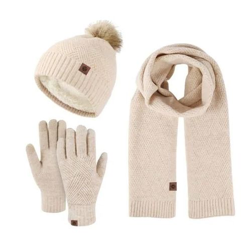 Taille Unique - Chameau - Ensemble Bonnet, Écharpe Et Gants Pour Femme, Bonnet D\'hiver 3 Pièces, Cache-Cou Et Gants, Bonnet, Gants, Écharpe
