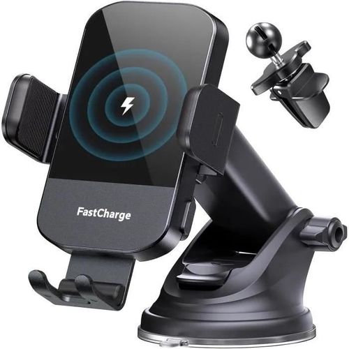 Noir - Chargeur De Voiture Sans Fil - Ekesor - 15w Qi - Induction Magnétique - Ventouse & Grille D\'aération - Réglable