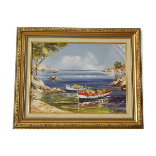 Tableau bord de mer reproduction encadre M Christophe multicolore