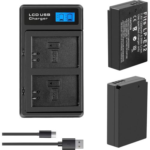 2-Pack LP-E12 Batterie et Chargeur de Batterie USB Double pour Canon EOS-M EOS M2 EOS M10 EOS M50 EOS M50 Mark II EOS M100 EOS M200 SX70 HS Appareil Photo numérique Rebel SL1