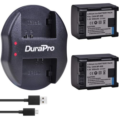Lot de 2 batteries BP-808 BP 808 + double chargeur USB pour Canon BP-827 BP 827 BP-819 BP-807 BP-809 ; caméscope Canon HG31 XA10 HF20 HF10 HF100 HF100E HG20 HG21 ers