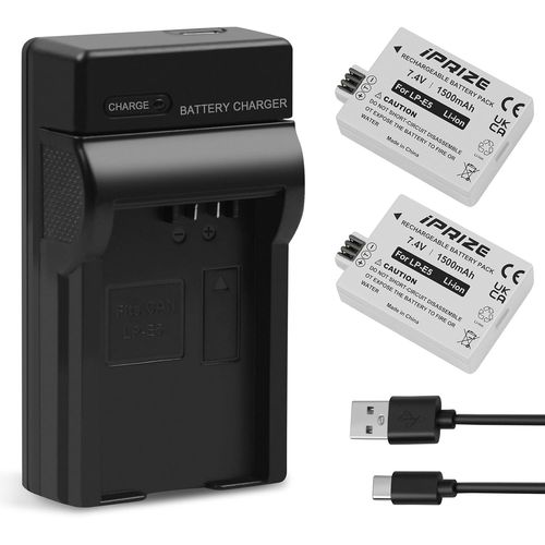 2X Batterie LP-E5 1500mAh et Chargeur pour Canon EOS 450D, EOS 500D, EOS 1000D, Rebel T1i, XS, XSi, Kiss X2, X3, F Appareil Photo DSLR