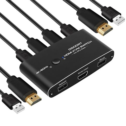 Commutateur Kvm Hdmi Switch 4K 60Hz 2 Ports 2Pc 1 Monitor 2 Usb Pour 2 Ordinateurs Partageant Clavier, Souris, Avec 2 Câbles Usb Et 2 Câbles Hdmi[HUB6110586]
