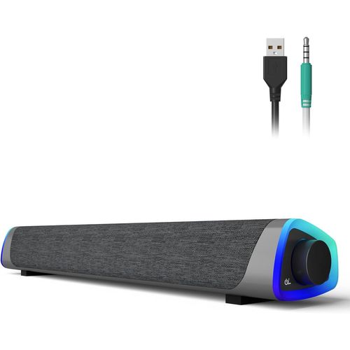 R30 Enceinte Pc, Haut Parleur Pour Ordinateur Alimenté Par Usb, 3.5Mm Aux, Led Colorées Avec Bouton De Commutation, Barre De Son Pc De Pour Ordinateur Portable, Smartphone, Tablett[HUB6110888]