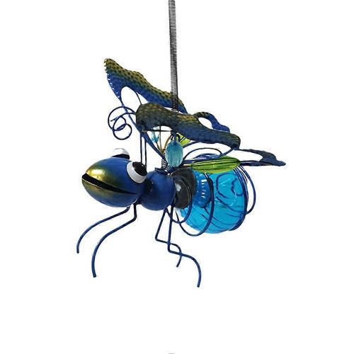 Statue D'insecte En Fer Solaire Avec Lampe De Fée Led Ornement D'arbre Suspendu En Plein Air Pour Clôture Cour Cour Jardin Décor C