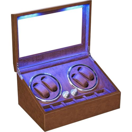 Anwxai-Remontoirmontre Automatique Ecrins Pourmontres Automatiques Pour 4 +6 Boîte À Remontoir De Rangement Supersilencieux Luxueux Watch Winder Led Légère 4modes De Rotation Jww002z