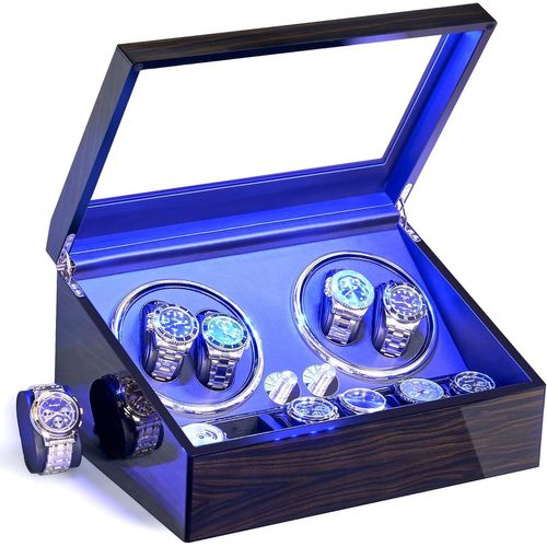 Anwxai-Remontoir Àmontre Ecrins Pourmontres Automatiques Pour 4 +6 Boîte À Remontoir De Rangement Supersilencieux Luxueux Watch Winder Led Légère 4modes De Rotation En Fibre De Carbone Jww002e