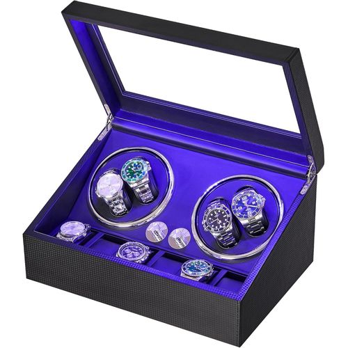 Anwxai-Remontoir Àmontre Ecrins Pourmontres Automatiques Pour 4 +6 Boîte À Remontoir De Rangement Supersilencieux Luxueux Watch Winder Led Légère 4modes De Rotation En Fibre De Carbone Jww002b