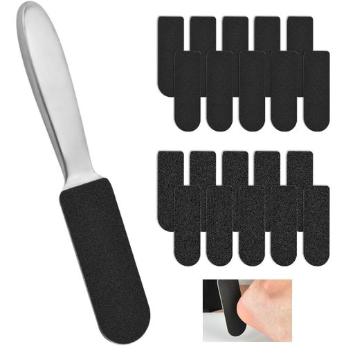 Anwxai-1 Pièces Pédicure Pied File Remover Caller,Inoxydable Poignée Limes Avec 20 Pédicure Fichier Recharges Pied Papier Double-Face,Professionnel Rappe Pieds Pédicure Pour Peauxmortes Et Cuticules 