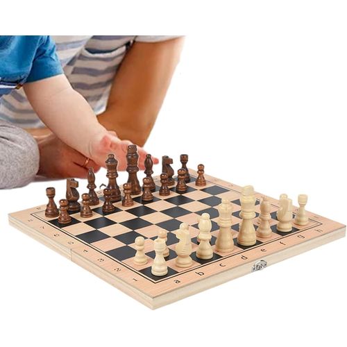 Anwxai-Jeu D'échecs,3 En 1 Avec Plateau De Dames En Bois Reversible|Jeu De Stratégie Portable Pour Débutants Compétitifs Et Loisirs En Famille