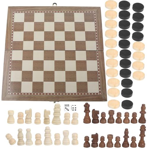 Anwxai-Jeu D'échecsmultifonctionnel 3 En 1 En Bois,Jeu De Dames Pliable Et Portable,Pièces De Rangement,Jeu De Backgammon Pour Les Voyages Et Les Loisirs En Famille