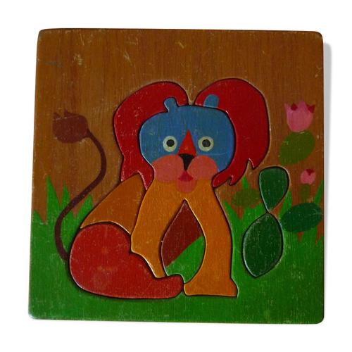 Puzzle Lion En Bois Artisanal Pour Enfant Vintage Annes 70 Multicolore